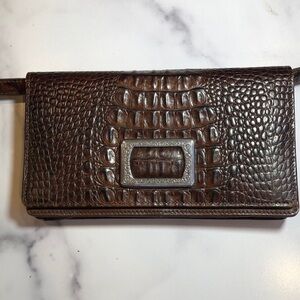 Brighton Vintage Crossbody Brown Croc Embossed Leather Clutch Purse Organizer